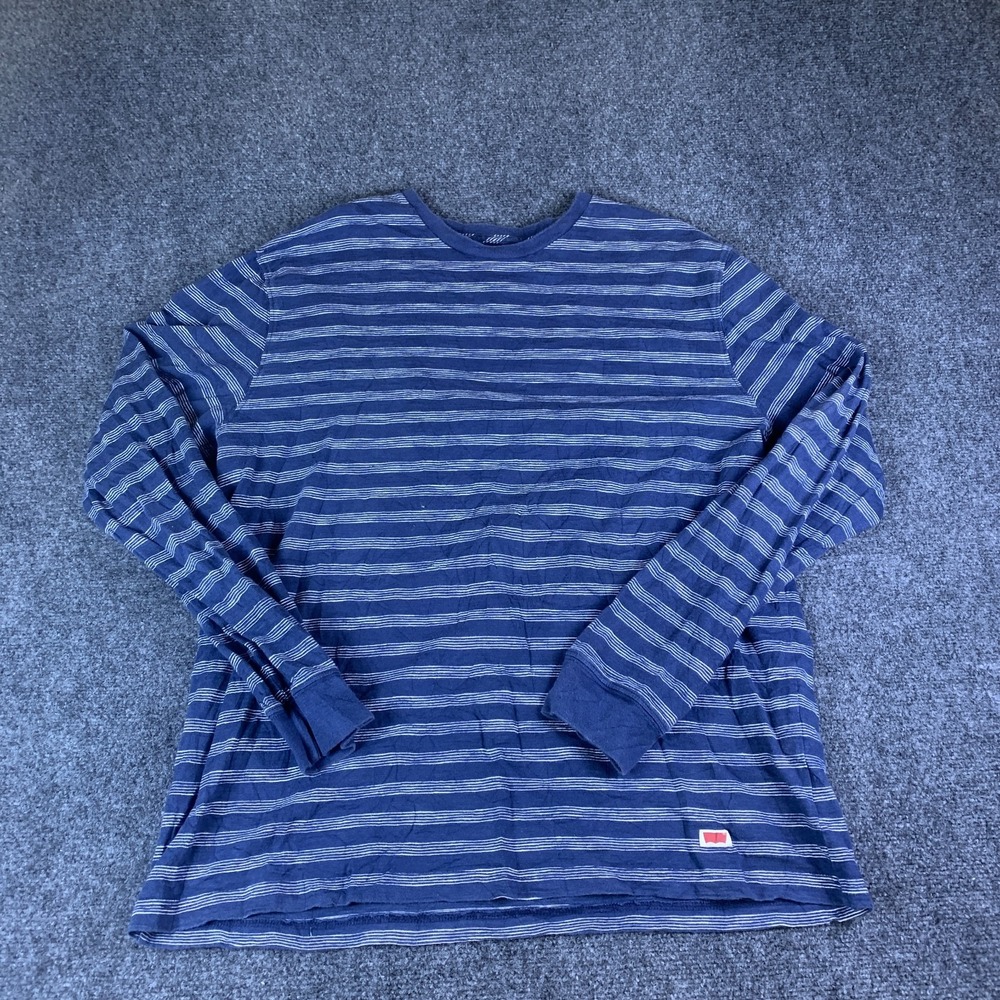 Levi's Thermal T-Shirt Men 2XL Blue White Striped Cotton Long Sleeve Ribbed Cuff